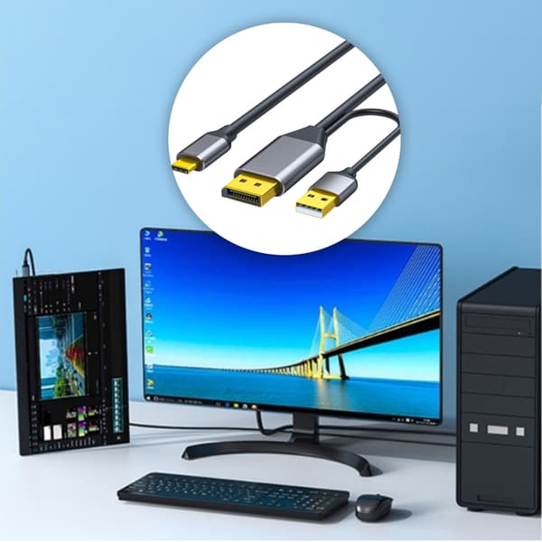 DisplayPort til USB C Kabel 4K@60Hz Med USB Kabel Adapter DisplayPort Han