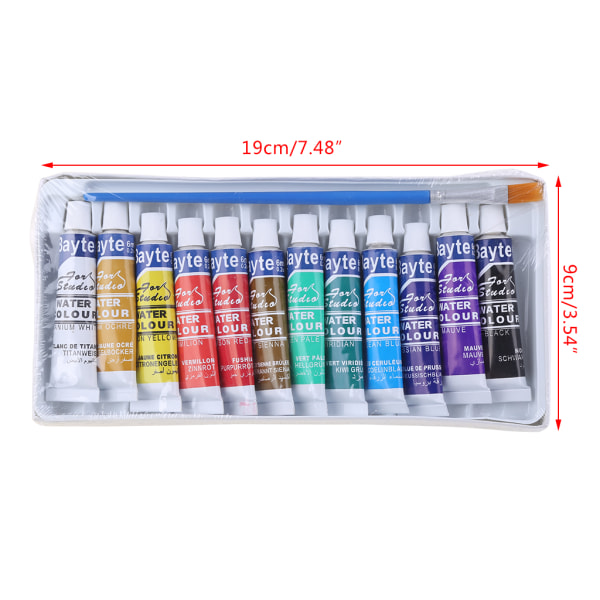 12 färger Tuber 6ml färg Tube Ritning Målning Akvarell Pigment Set Med Brus
