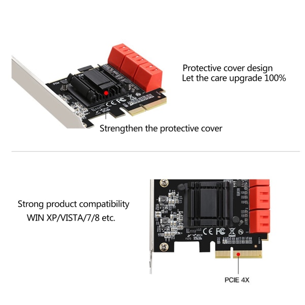 6 Port Sata 3 PCI för Express Expansion Card PCI-E Sata Controller PCIe 4X till Sata 3 6Gbps Adapter Add On Cards för hårddisk