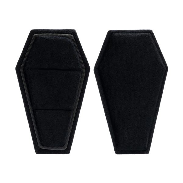 Black Coffin Velvet Ring Box Dubbel Ring Display Hållare med avtagbart lock Ring Box Hållare för bröllopsceremoni