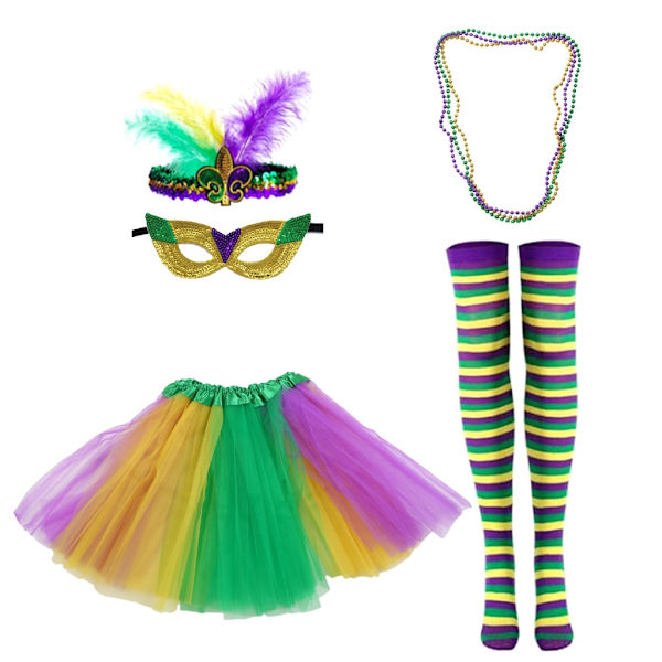 Mardi Gras festkläder set pannband maskerad mask festival tillbehör