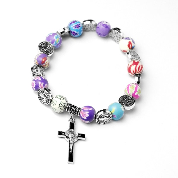 Catholic for Cross Rosenkransarmband med färgglada kristallpärlor Armband Rosenkranspärlarmband Religiösa smycken för Wo