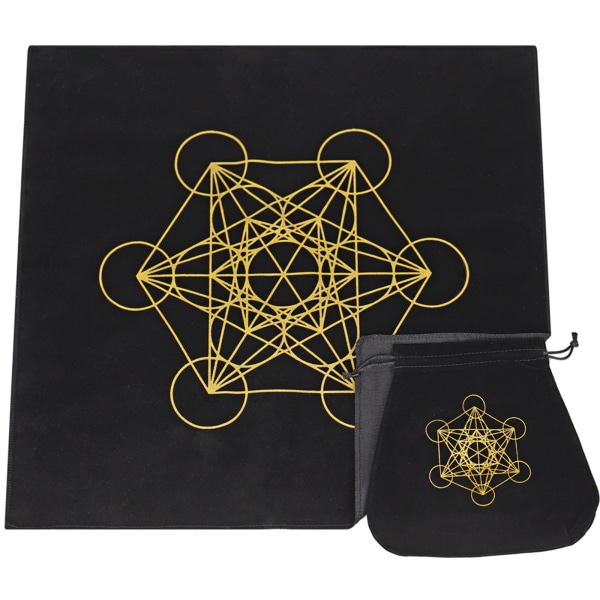 Tarotkort bordsduk Flower of Life Divination Altarduk Praktisk spådomsduk för w/ Tarotpåse för Couns Black F