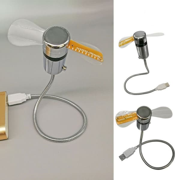 Urventilator Tid Temperatur Display Metal Miniventilator USB Strøm LED Urventilator