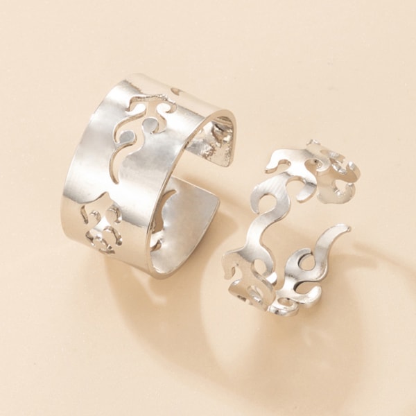 2 st/ set Flame Shape Ringar för kvinnor Enkelt mode Öppna Ring Set Vintage Ring Par Ringar Tillbehör Smycken