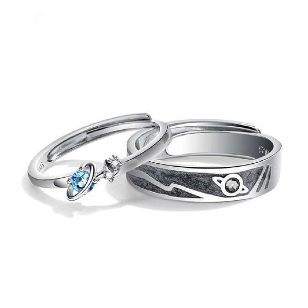 2x/ Set Trendigt för Saturn Planet & Star Universe för Galaxy 925 Sterling Silver Lover Ring Matchande Set Sea Blue Fashion