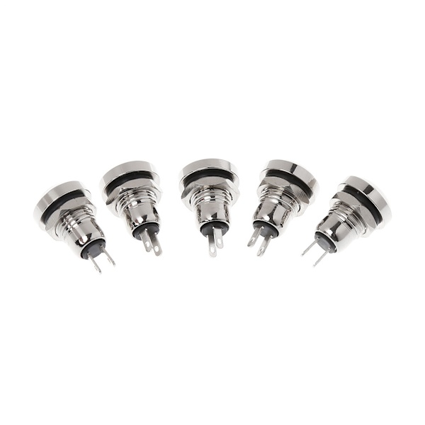 5 st 8mm metall Momentary 1NO 2-stifts minitryckknappsbrytare 3A/250V AC