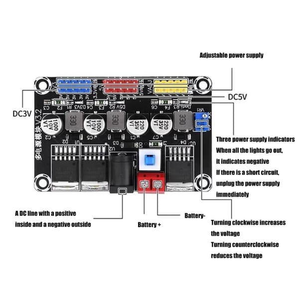 Adapter 7-25V til 3.3V/5V Regulator Elektronisk Elektrisitetsstabilisator