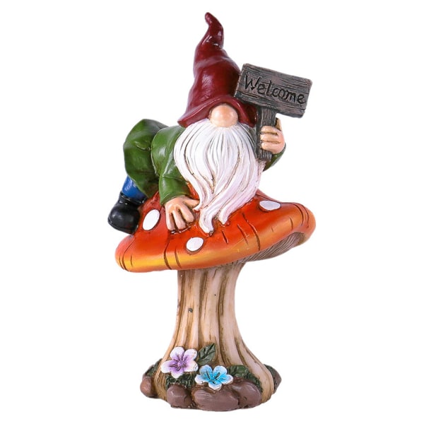 Trädgårdstomte Staty Gnome Utomhus Välkomstskylt Handmålade Dvärgprydnader Hantverk Blomma Miniatyr för heminredning Mushroom welcome sign