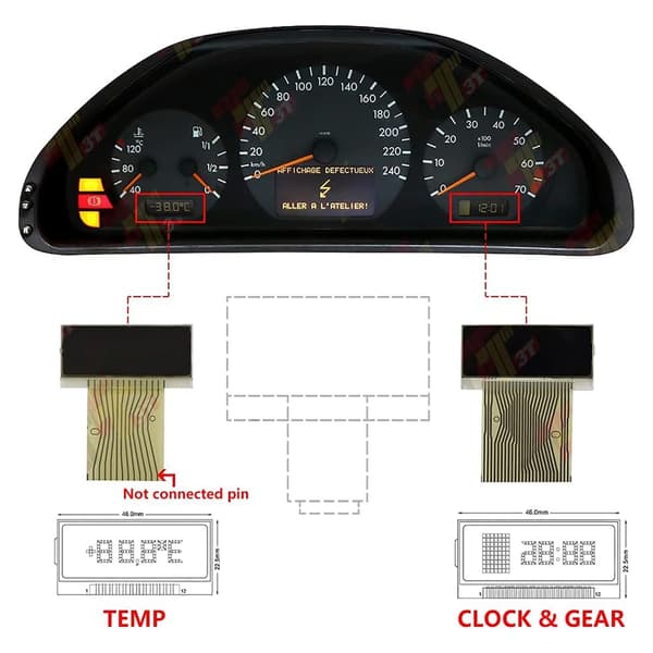 Højopløselig LCD Instrumentpanel til W210 W202 R170 Speedometer Restaurering