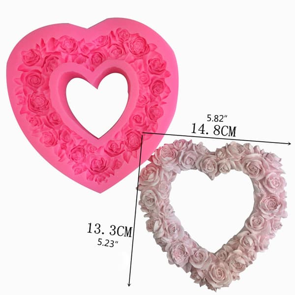 Silikon 3D Hjerte Roseformet Valentinsdag Fondantform Preget Kjærlighetskransform