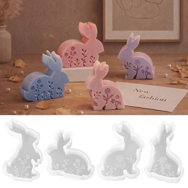 Prægede blomsterhare silikone lysforme til håndlavet lys sæbe harpiks kunst 1 flower lying rabbit 3 pack