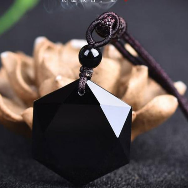 Svart Obsidian hänge halsband Obsidian Star hänge Lucky Crystal smycken med gratis rep Healing Reiki present för unisex null - Six-pointed star