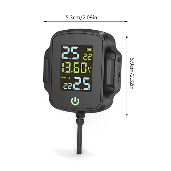 Motorcykel Däcktrycksövervakningssystem LCD-Display 2 Externa Sensorer