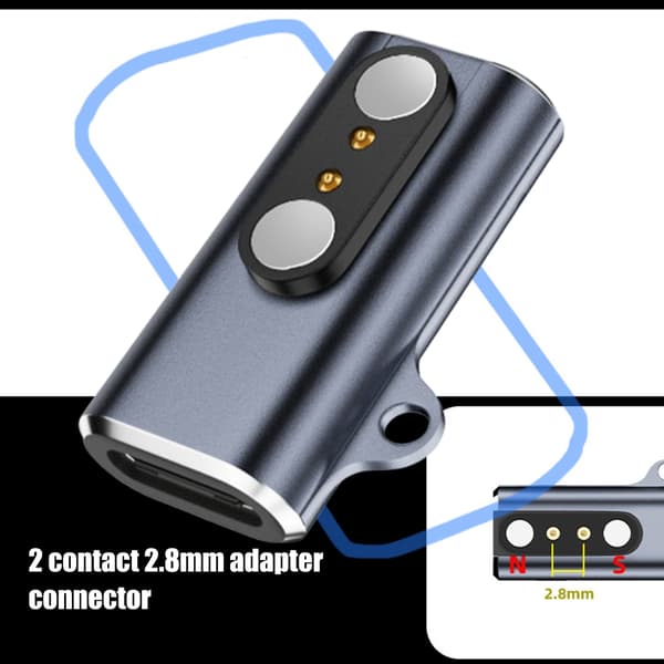 Magnetisk Type C til 2-benet adapter til knogleledningshovedtelefoner 2,8 mm afstand