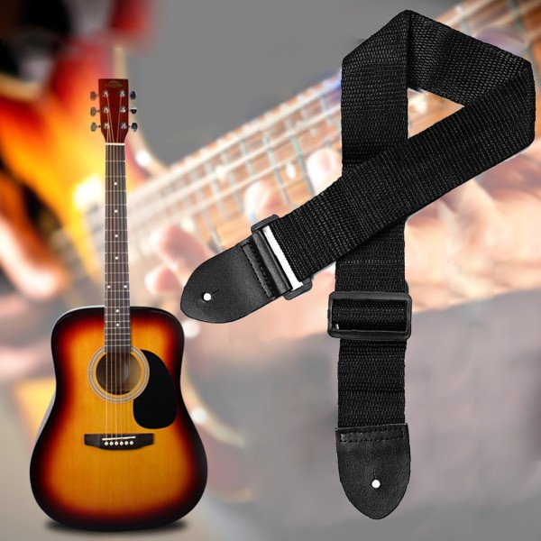 Vävning av PU-läderändar gitarrremmar, justerbar 2 tums nylon akustisk gitarrrem för elgitarrbas