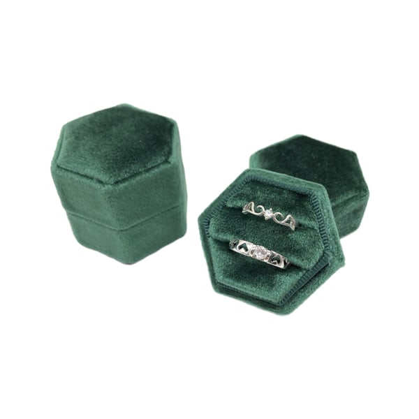 Hexagon Velvet Ring Box Dubbel Ring Display Hållare med avtagbart lock Ring Box Hållare för vigselvisning null - G88