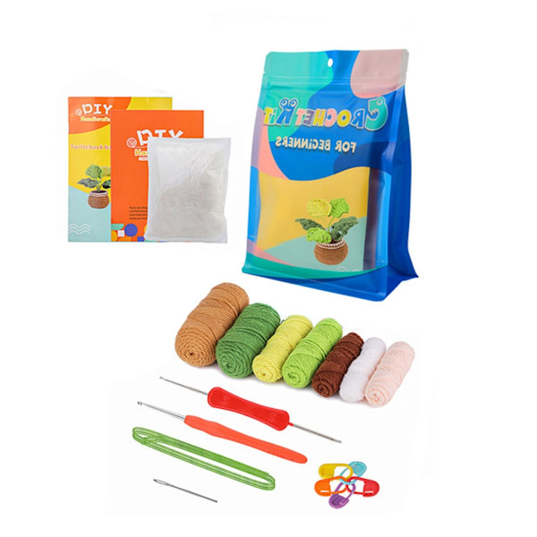 DIY Virka Krukväxt Kit, Virkad Sköldpaddsformad Bambu med Garn, Virknålar, Instruktioner DIY Virka Startkit