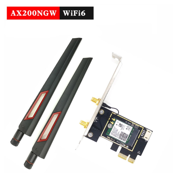3000Mbps WiFi 6 för Intel AX200 PCIe trådlös nätverksadapter Dual-Band 2,4G/5Ghz AX200NGW BT5.1 för Windows10 stationär PC null - With 10DB antenna