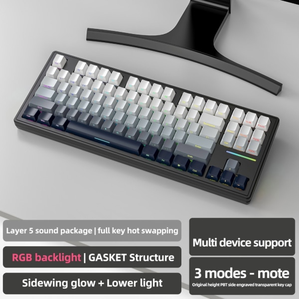 M87 RGB Bakgrundsbelyst Mekaniskt tangentbord Sidograverad packningsstruktur Tangentbord med sladd/3 lägen Valfritt Anpassningsbart Hot Swap B