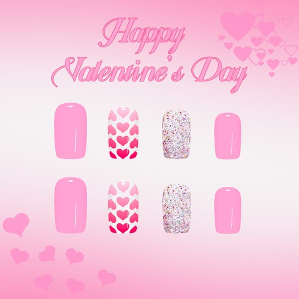 Romance Glitters Hjerte Press On Negler 24 stk Valentinsgave til kvinner og jenter