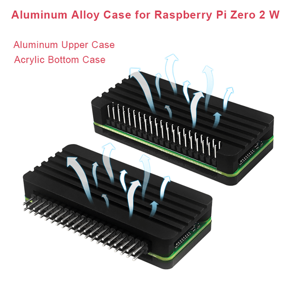 för Raspberry Pi Zero 2 för W Aluminium för case CNC bepansrad för skal med kylfläns GPIO Header Passiv kylning för case Straight