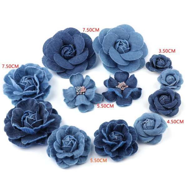 5 st/lot Korea Denim Tyg Blommor Håraccessoarer Kläder Hattar Klänning Dekoration DIY Crafts Supplies D2