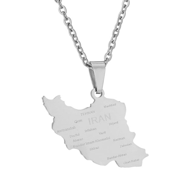 Iran Map Hänge Halsband Trendigt Silver/Guld Färg Iran Land Territory Halsband Unisex Kvinnor Män Iransk Halskedja Silver