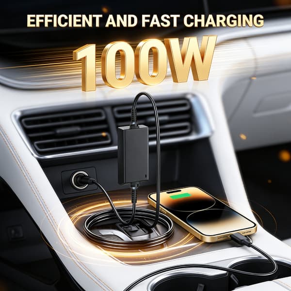 100W PD Type C Bilopladerkabel Hurtig Opladning Til Bærbar Computer ABS Metal Materiale