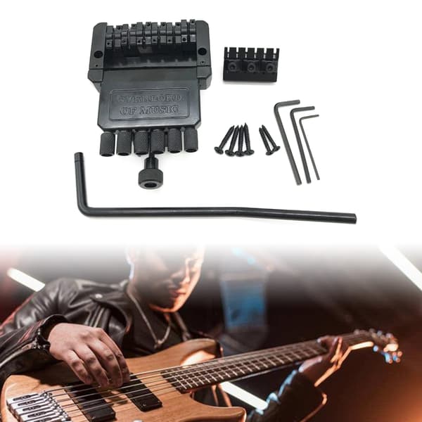 Svart elektrisk gitarr Tremolo Bridge med Bar 6 Strings Sadel Headless Guitar Bridge Tillbehör Lätt att installera