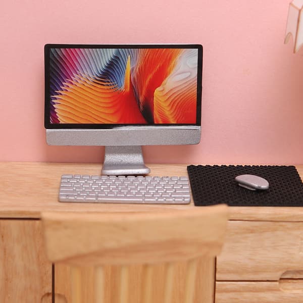 4 stk./sæt Mini Realistisk Computer Desktop Rollespil Legetøj til Miniature Rumindretning Black