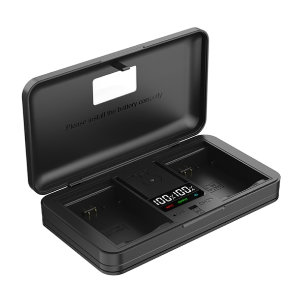 Multifunktionel kamera batteriopladerboks, oplader effektivt flere batterier, LCD-display, USB-opladning