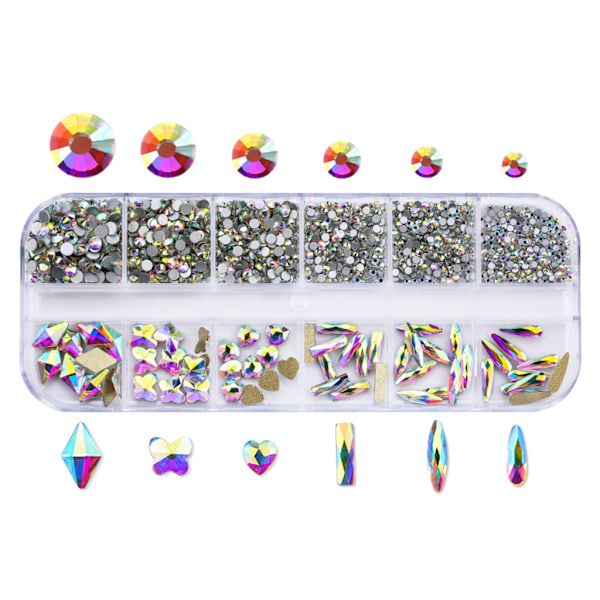 12 Fack Glas Nagelkonst Dekorationer Multi-Form Multi-Storlek Nagel Ornament