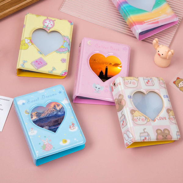 Hollow Heart Shape Mini Fotoalbum med I nsert fickor 3 tum 40 ark foton Rabbit Bear