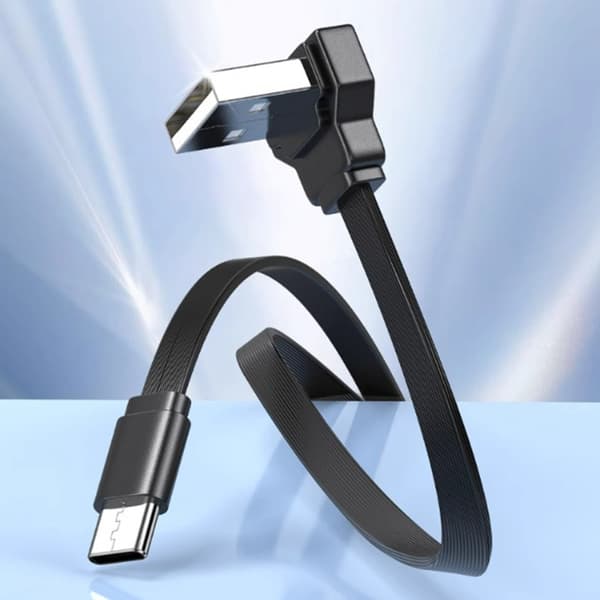 USB C til USB A 2.0-kabel 90 grader 65W hurtigopladning og 480 Mbps datasynkronisering 10cm Bend down