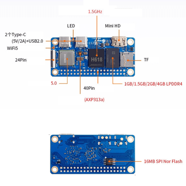 För OrangePi Zero2W 2GB 4GB 1GB 1,5GB H618 QuadCore Cortex A53 Mini PC Stöd WiFi5 + BT5.0 Single Board 2W Add expansion card 2G