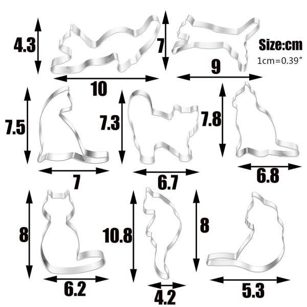 8 delar för Cat Cookie Cutter Set Walking Sitting for Cat Series Lätt att använda Du