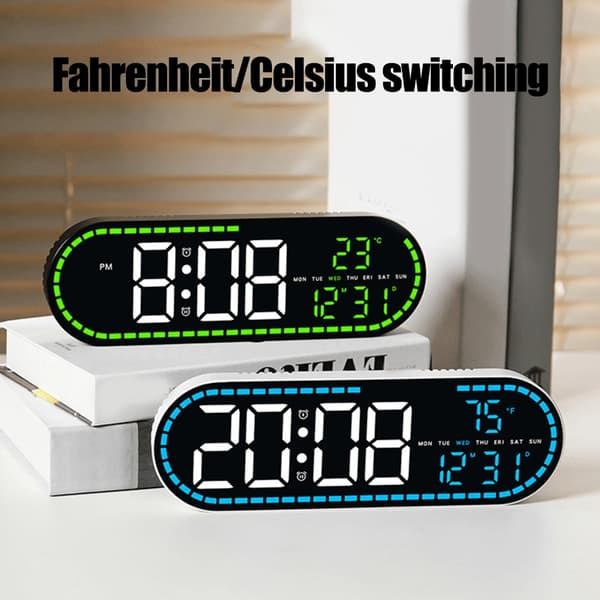 Geometrisk formet ur med temperatursensorer, dato- og ugedisplay Blue