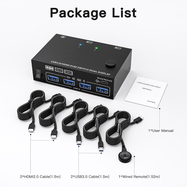 USB3.0 High Definition Multimedia Port Dobbelt Kanal KVM Switch