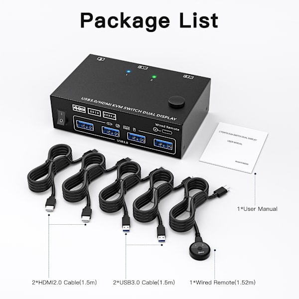 USB3.0 Högupplöst Multimediaport Dubbelkanal KVM-switch
