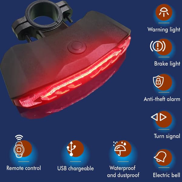 Hög synlighet Cykelsäkerhetslampa inklusive larmbroms USB C-laddning