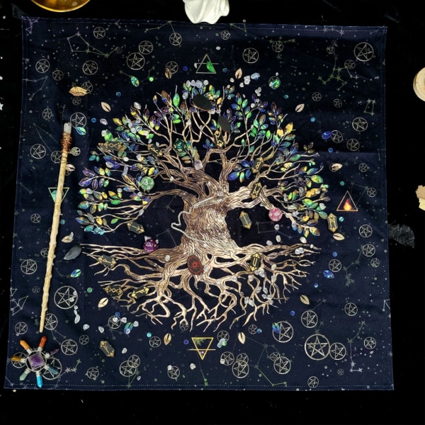 Tree of Life Pentakler Element Altare Tarotduk Duk Sammet Astrologi Tarot Spådomskort Bordsduk Gobeläng