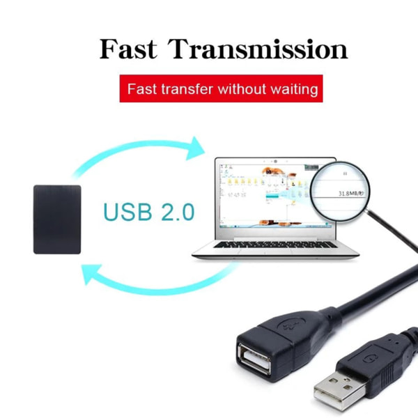 USB 2.0-kabelförlängningssladd Tråd Dataöverföringskablar Super Speed Dataförlängningskabel för monitorprojektormus 1m