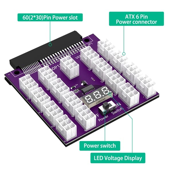 12V 6-pin Breakout-kort BTC Mining Strømforsyningsadaptere