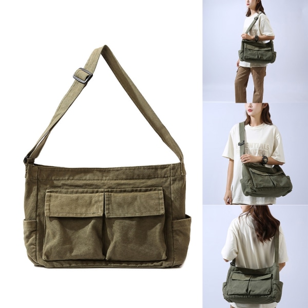 Dam Skol Messenger Bags för Dam Axelväska Dam Handväska Solid Stor kapacitet Casual Canvas Damväska Beige