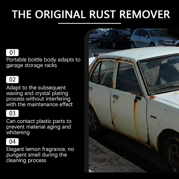 Kraftig oxidationsfjerner spray til bildele, kæder, værktøj. Nedbryder rust