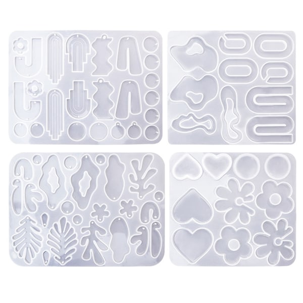 4 stk. Øreringe Kombination Ornamentforme Epoxy Smykkeform Resin Støbe Vedhængsform Egnet til DIY