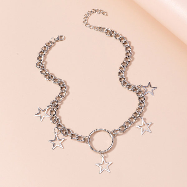Europeiska och amerikanska smycken Punk Trend ihålig femuddig stjärna rund cirkel halsband kvinnlig nyckelbenskedja Kedja smycken