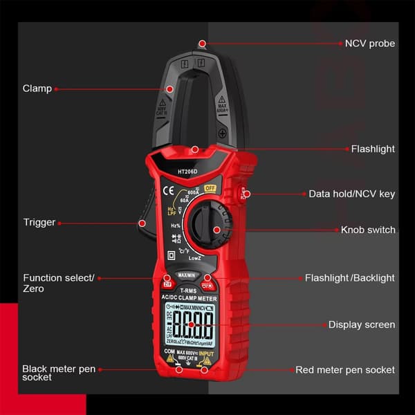 HT206D Højpræcis Tangmeter Multimeter til Elektrikere og Teknikere