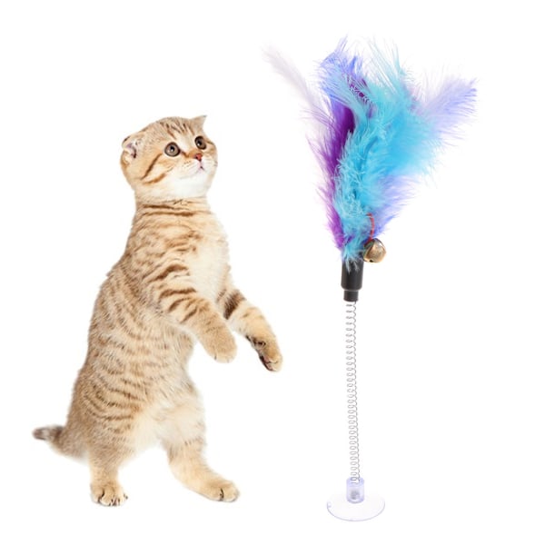 för kattfjäderleksaker Pet Feather Teaser Leksak med sugkopp Roliga Feather Teaser Leksaker Kattunge Interaktiva leksaker för husdjur för